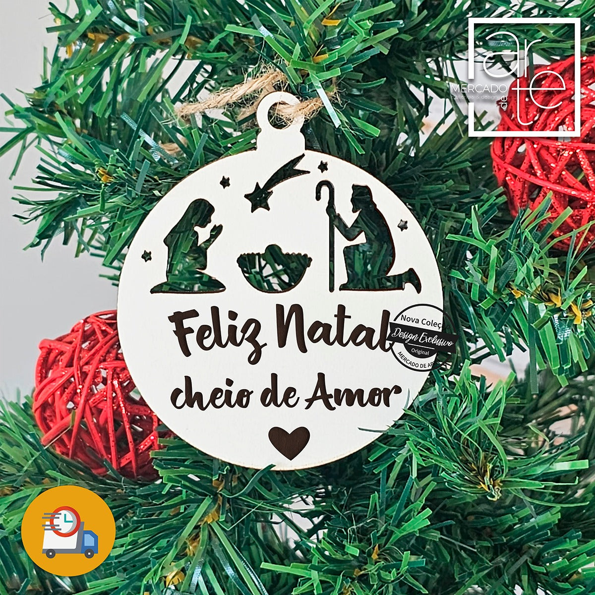 PRESENTE EXPRESSO - Bola de Natal presépio "Feliz Natal"