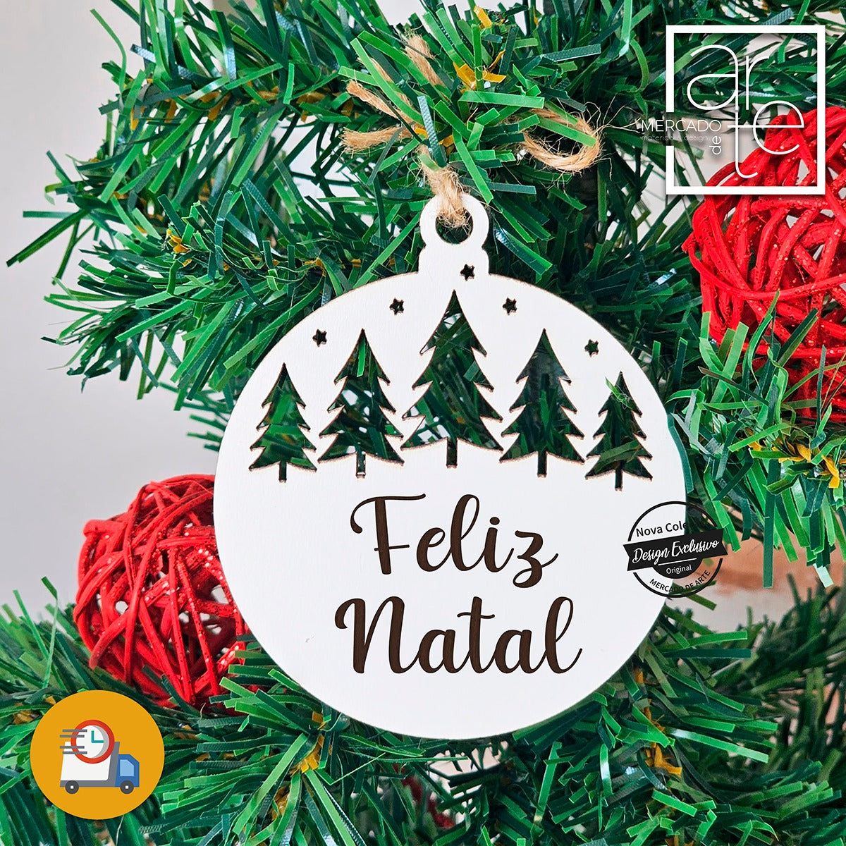 PRESENTE EXPRESSO - Bola Natal pinheiros "Feliz Natal"