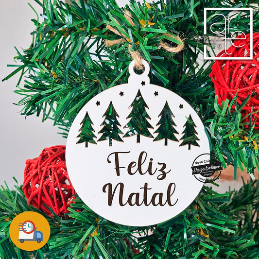 PRESENTE EXPRESSO - Bola Natal pinheiros "Feliz Natal"