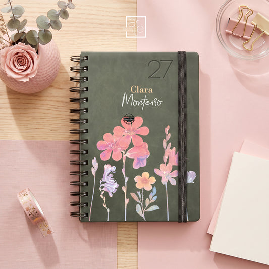 Agenda 2027 diária argolas floral "nome"