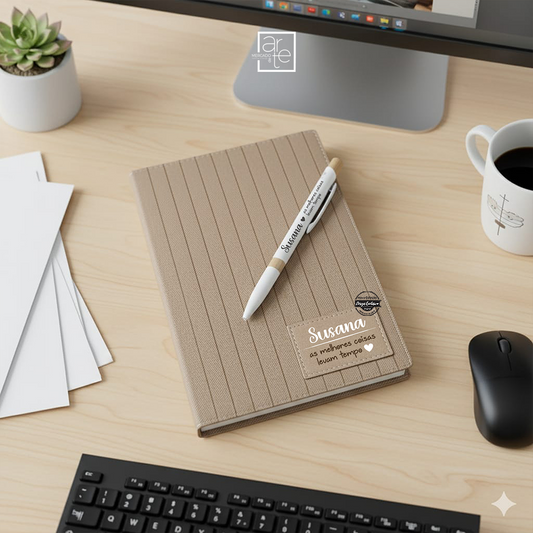 Conjunto bloco e caneta "As melhores coisas levam tempo"