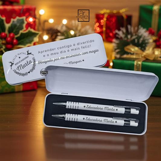 Estojo caneta e lapiseira "Educadora - Feliz Natal"