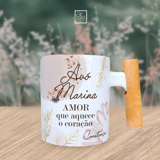 Caneca com asa de madeira "Avó"