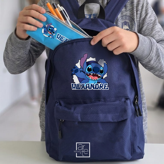 Conjunto Mochila e Estojo Personalizados Stitch