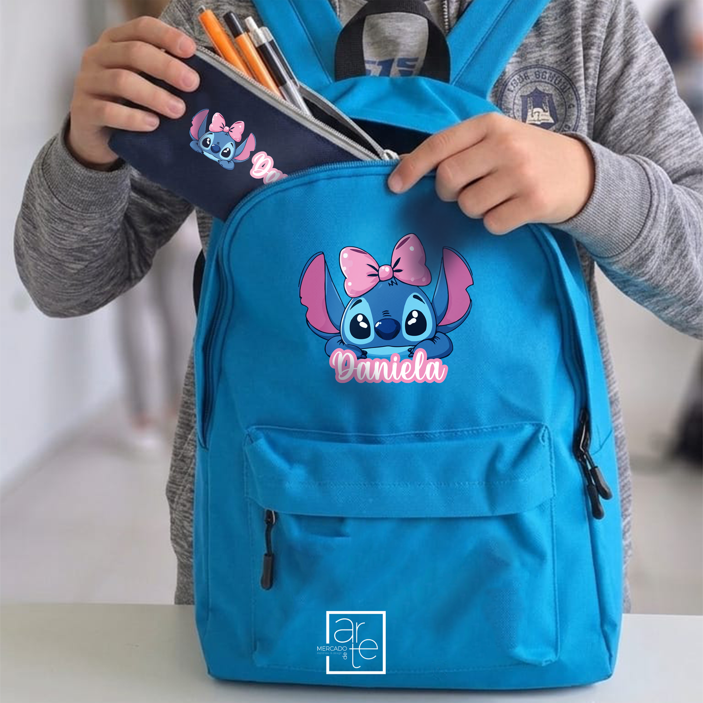 Conjunto Mochila e Estojo Personalizados Stitch