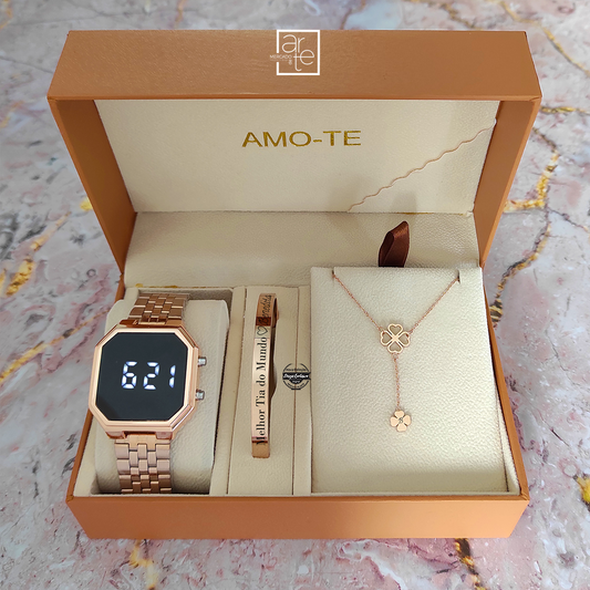 Conjunto relógio digital  "Trevo"