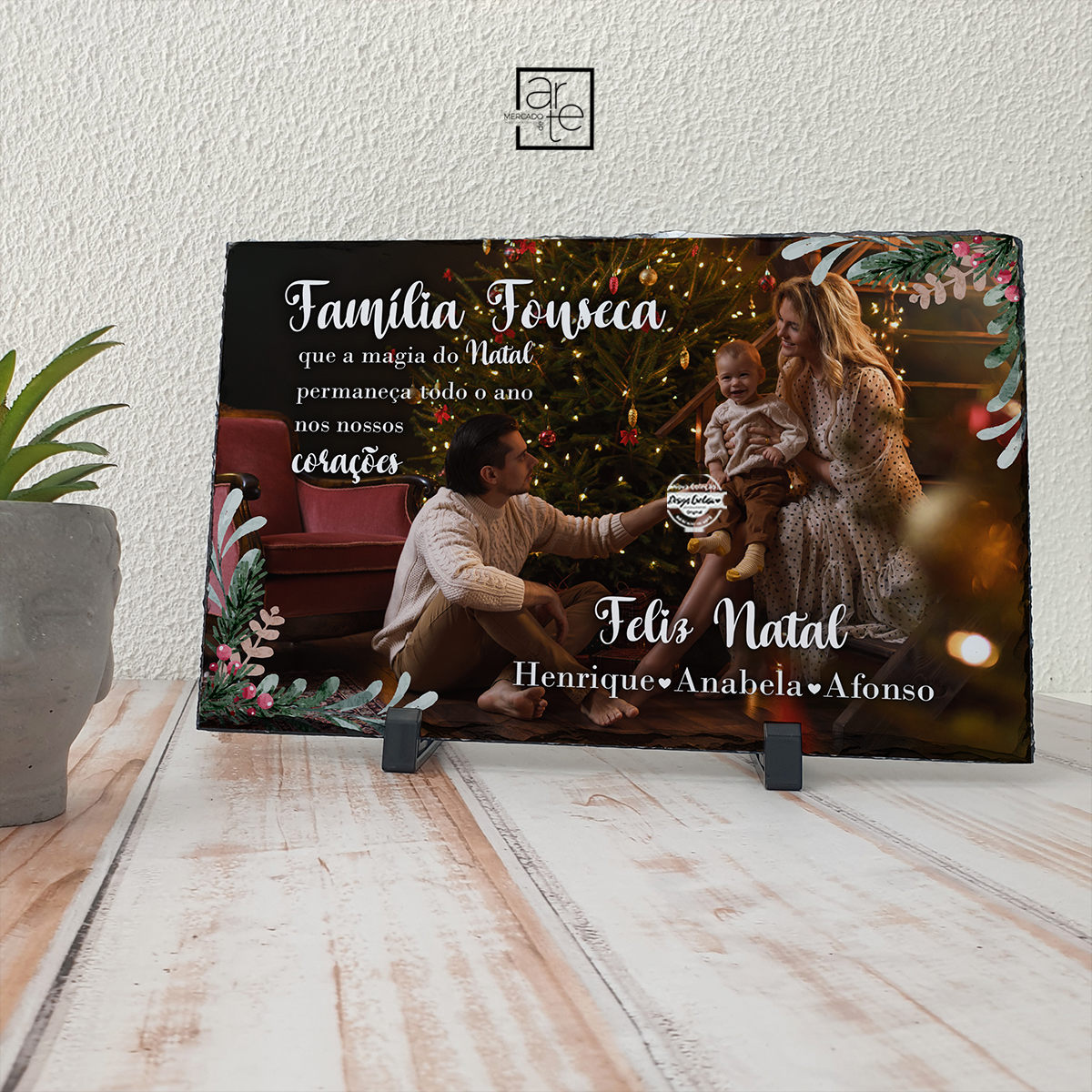 Moldura de xisto XL "Feliz Natal"