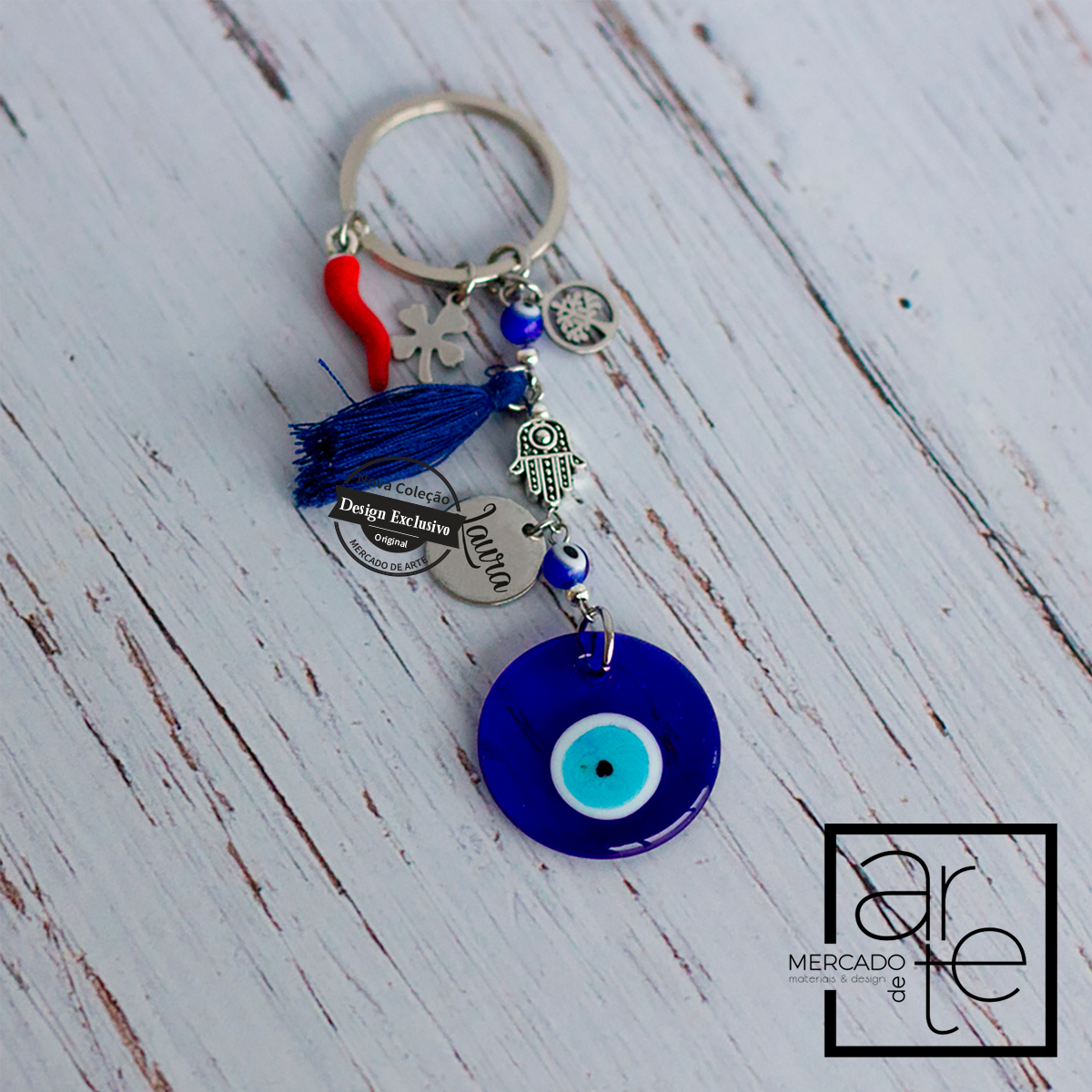 Porta-chaves Olho-turco com amuletos