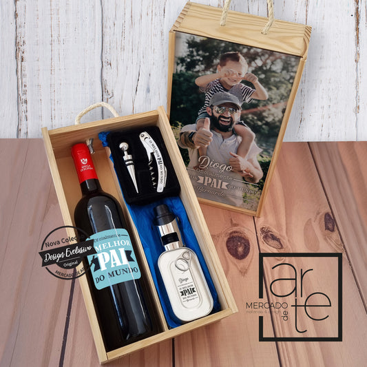 Kit de vinho em caixa de madeira " Oficialmente o melhor Pai do mundo"