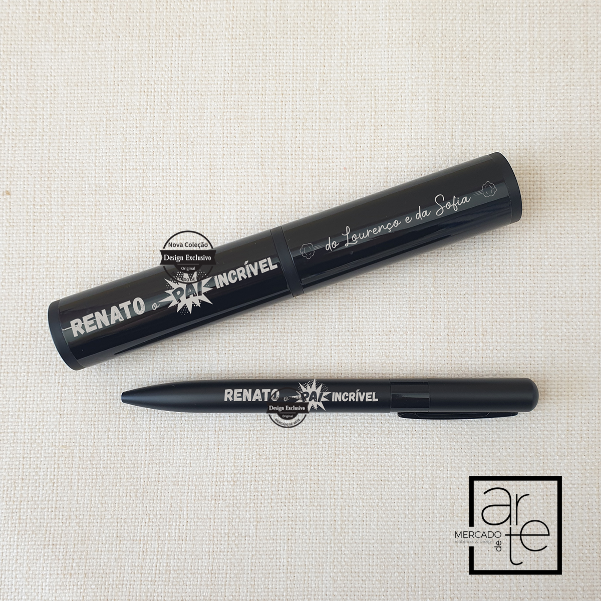 Caneta com caixa Pai incrível. Personalize com pequena frase que desejar.
