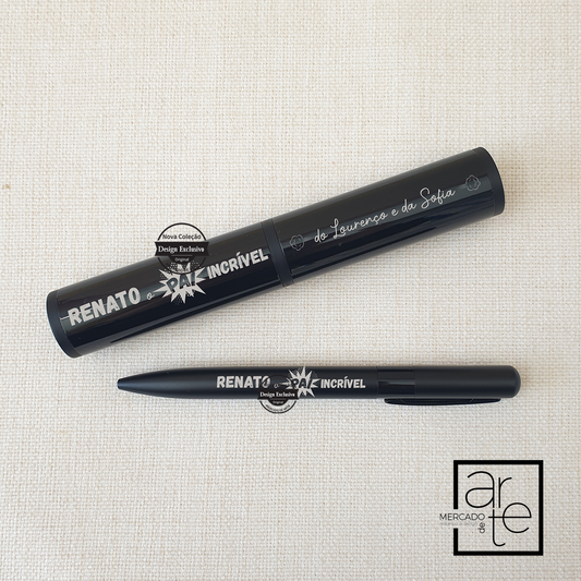 Caneta com caixa Pai incrível. Personalize com pequena frase que desejar.