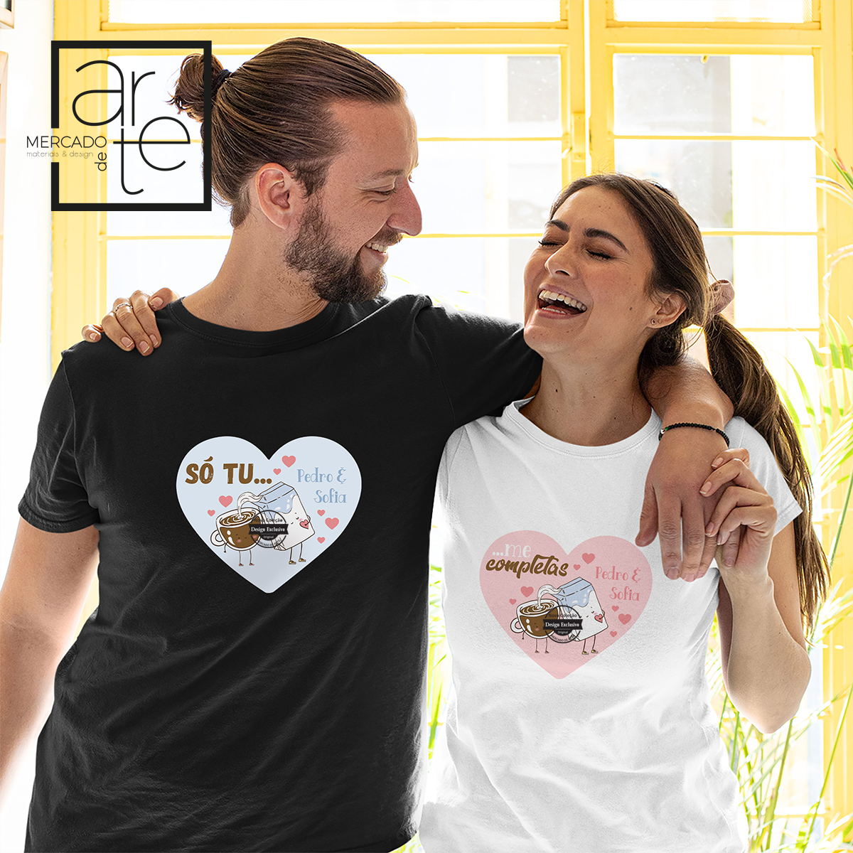 Conjunto de t-shirts "Só tu...me completas"