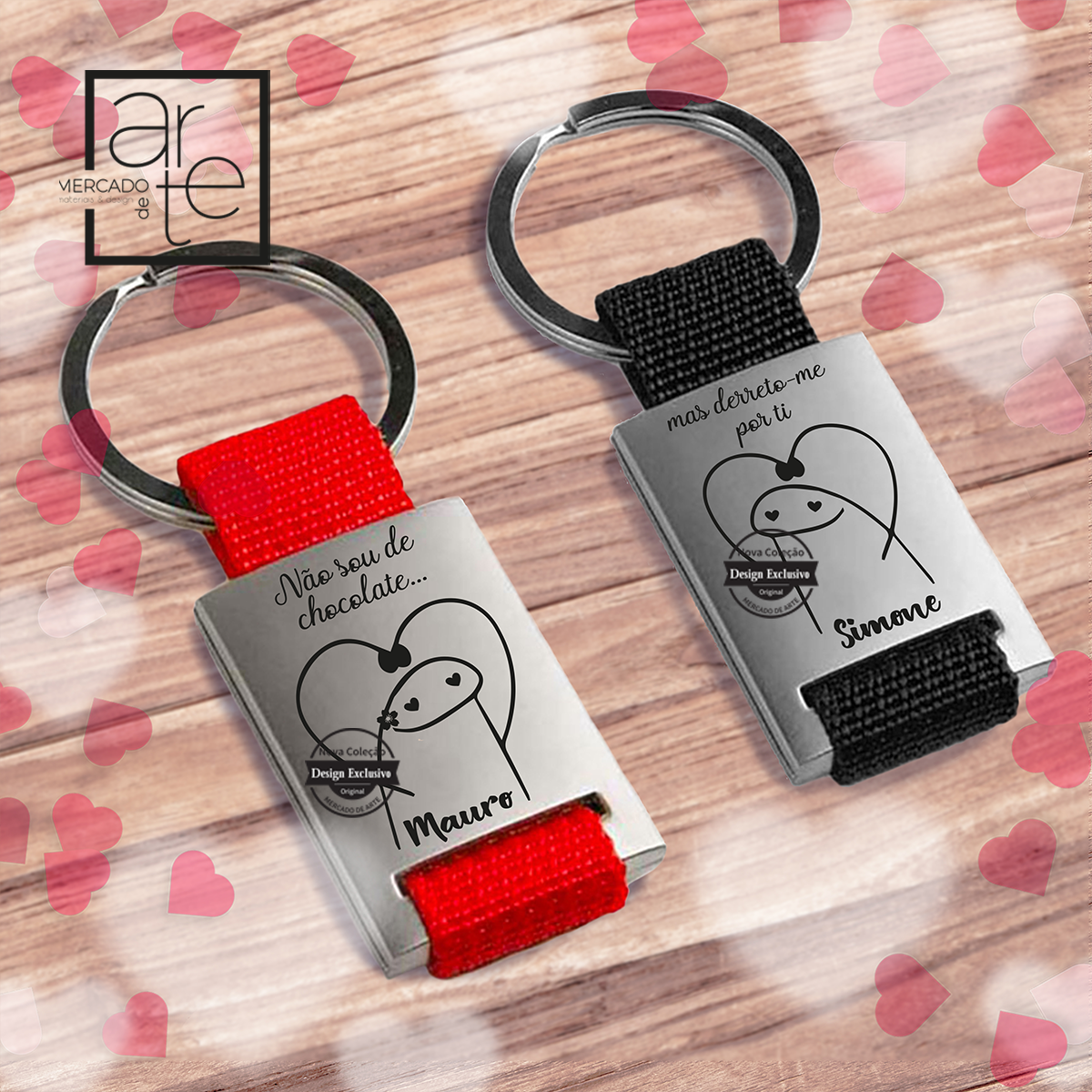 Porta-chaves nylon namorados "Flork". Vendido em conjunto ou separadamente. Personalize com a frase que desejar. 