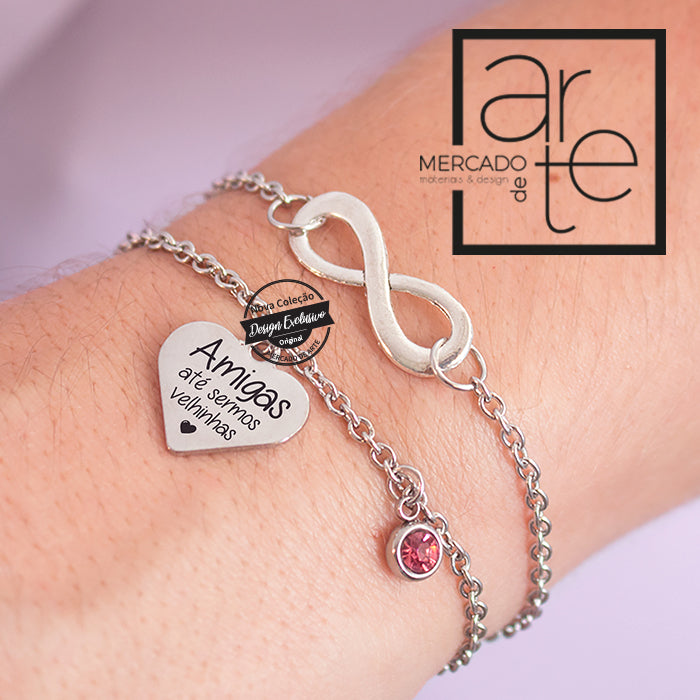 Pulseira dupla "Amigas até sermos velhinhas "