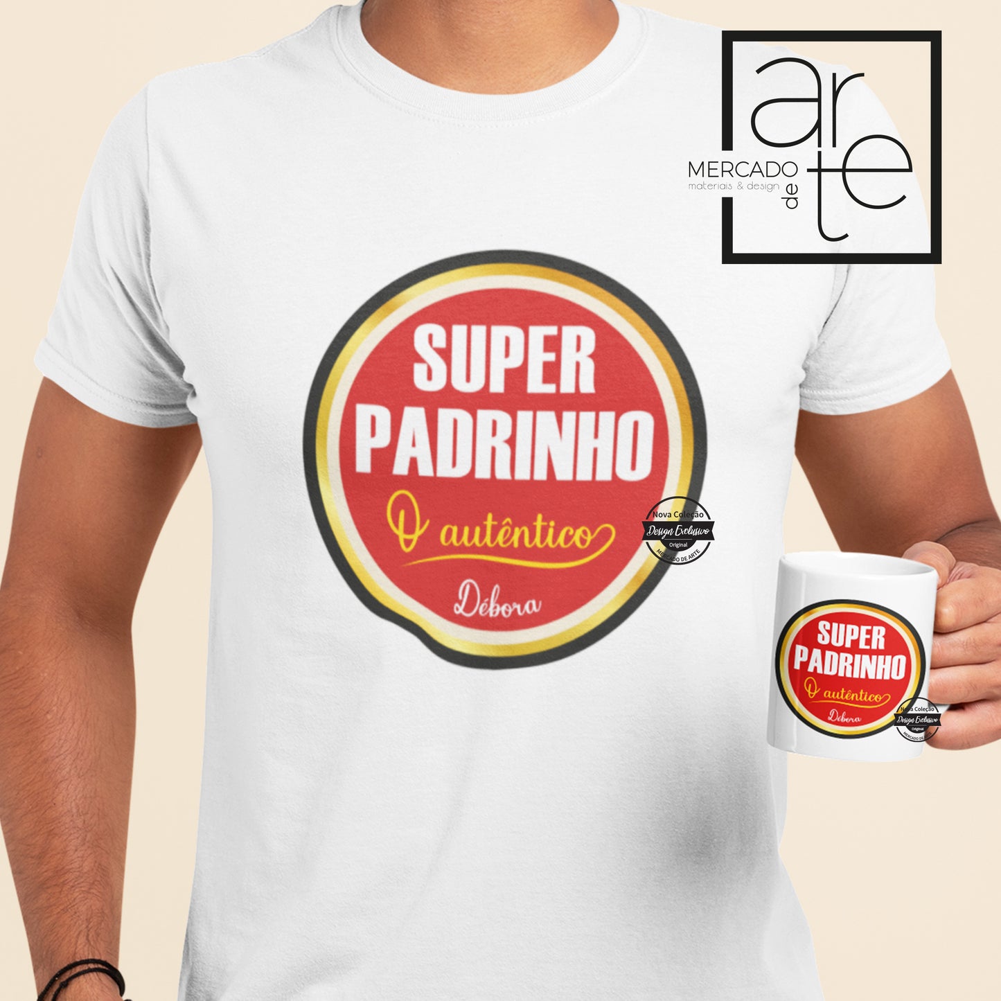 T-shirt " Super Padrinho" 100 % algodão, personalizada a seu gosto, disponível em branco e preto do S ao XXL. Pode adquirir em conjunto com a caneca de cerâmica, para fazer o conjunto perfeito para o Padrinho, Tio, Pai, Avô... Um presente que irá surpreender na páscoa, aniversário, natal ou qualquer outra ocasião, pois é possivel personalizar com o tema que desejar.